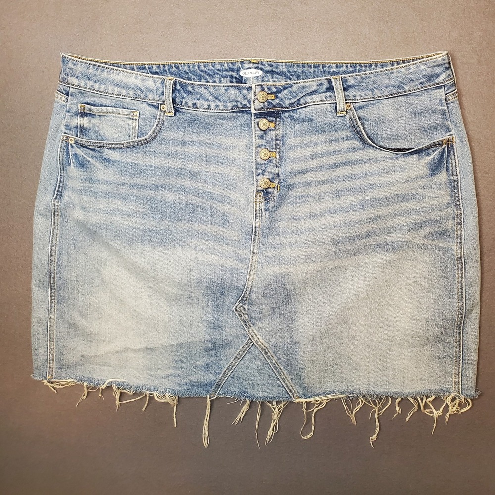 Old Navy Plus Womens Sz 24 Denim Mini Skirt Blue Jean Raw Hem 45" W x21" L
